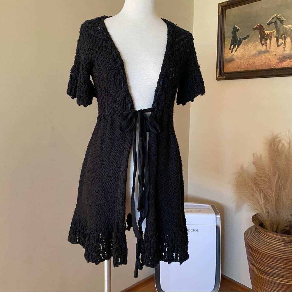 Hale Bob Crochet Knit Cardigan Black